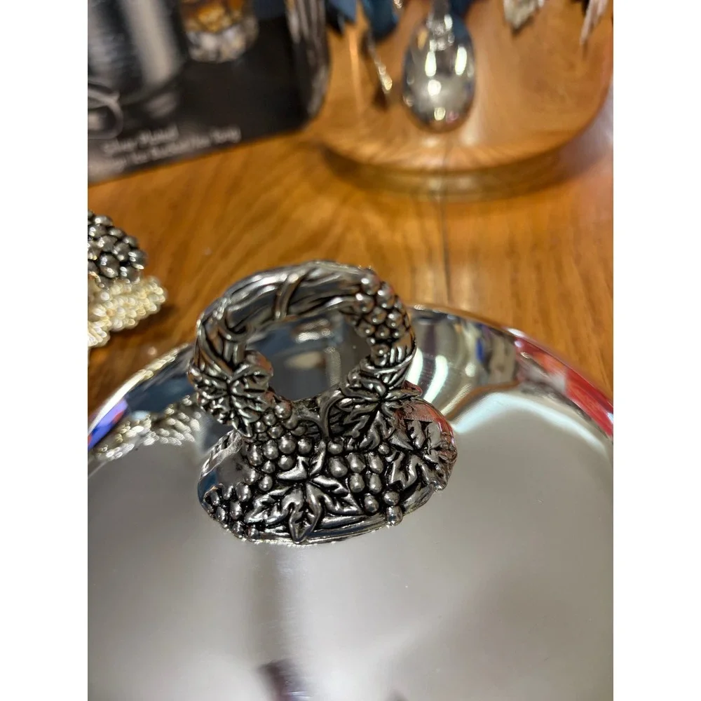 Godinger Silver Art Co Silver Plated Grape Design Ice Bucket and Tongs Set